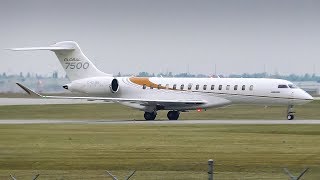 Bombardier Aerospace Global 7500 Arriving and Departing Calgary Airport [upl. by Dadirac]