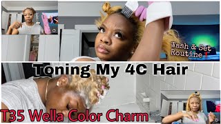 TONING MY NATURAL 4C HAIR WELLA COLOR CHARM T35 [upl. by Olnek981]