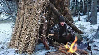 Building a Survival Shelter on a FROZEN ISLAND 11°C❄️ Winter Camping [upl. by Anitsej]