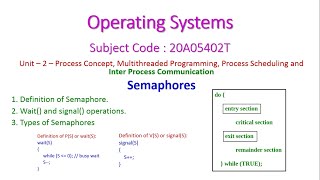 SemaphoresOperating Systems20A05402TUnit2 [upl. by Sashenka149]