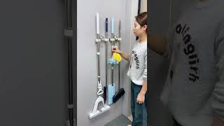 WallMounted Mop Holder with Hooks  SpaceSaving and Practical Bathroom Essential [upl. by Yecam]