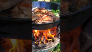 Steak in Cast iron Skillet Tbone Steak Medium well outdoorcooking food foodie cooking steak [upl. by Imtiaz]