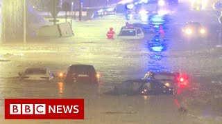 Severe flooding hits Spains east coast after record rainfall  BBC News [upl. by Nedry617]