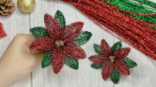 How to make Poinsettia Flower with Pipe Cleaner  Christmas Poinsettia flower  Easy Christmas craft [upl. by Parrott]