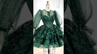 Custom orders—— corset long sleeves dark green print mini dress dress fashion sewing corset [upl. by Itsrejk]