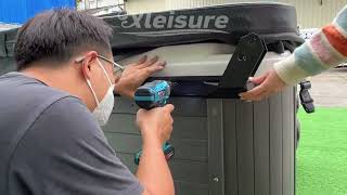 installation of spa cover lifter  cover assist ii by Xleisure hot tub cover lift spa cover cradle [upl. by Etnomed]