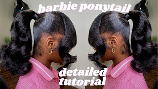 BARBIE PONYTAIL AND SIDE BANG TUTORIAL BEGINNER FRIENDLY [upl. by Irvine464]