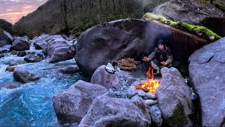 2 Days SOLO Bushcraft  CATCH amp COOK at my Survival Shelter  Hot Stone Cooking [upl. by Herv487]