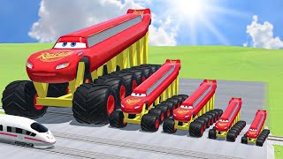 LONG CARS vs SPEEDBUMPS  Big amp Small Mcqueen with Spinner Wheels vs Thomas Trains  BeamNGDrive 10 [upl. by Aicnerolf983]