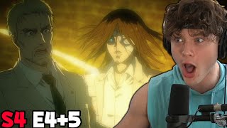 EREN TRANSFORMS INTO TITAN AND DESTROYS EVERYTHING  Attack on Titan Season 4 Episode 4amp5 reaction [upl. by Lem]