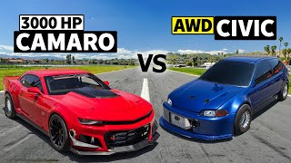 7Second Camaro SS vs Sleeper EG Civic DRAG RACE [upl. by Ahseim]