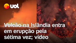 Vulcão na Islândia entra em erupção pela sétima vez e fumaça cobre o céu e a lava devora o asfalto [upl. by Saibot141]