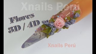 Uñas Acrílicas Punta Stiletto y Esquema floral 3d  4d  Xnails Peru [upl. by Ttirrej]