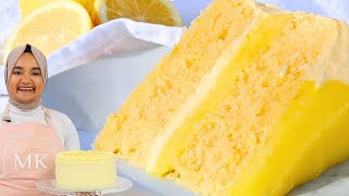 I made my moist LEMON CAKE recipe even better Soft zesty lemon cake with lemon curd [upl. by Ecinahs]