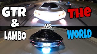 1XXXHP GTR amp Lamborghini Aventador vs THE WORLD [upl. by Eahsal679]