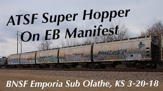 ATSF quotSuper Hopperquot on a EB Manifest with CSX 3rd out on BNSF Emporia Sub in Olathe KS on 32018 [upl. by Notwal583]