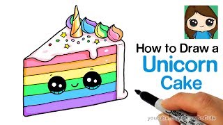 How to Draw a Unicorn Rainbow Cake Slice Easy and Cute [upl. by Dahraf]