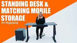 MojoDesk Workspace Electric Standing Desk and Matching Mobile Storage Bundle [upl. by Ahsemaj]