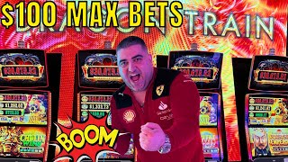 OMG EPIC JACKPOTS On Brand New DRAGON TRAIN Slot  100 MAX BETS [upl. by Anneres]