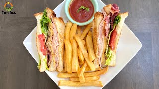 Classic Turkey Club Sandwich Recipe  Quick and Easy Evening Snack  Tasty Foods  shorts [upl. by Camus560]