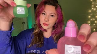 ASMR BESTIE DOES YOUR SKINCARE AT A SLEEPOVER fast 💚💗 [upl. by Lacagnia]