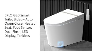 EPLO G20 Smart Toilet Bidet – Auto OpenClose Heated Seat Foot Sensor Dual Flush LED Display [upl. by Wilmar]