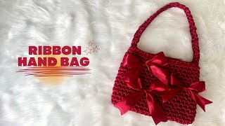 Ribbon Hand Bag  Bow Bag  Crochet With Hannah [upl. by Roosevelt]