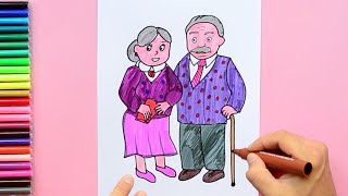 Grandparents Day  How to draw Grandparents [upl. by Ynnub251]