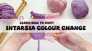 Learn How To Knit Intarsia Colour Change  Cast on Cast off Stockinette and Rib [upl. by Olivia]