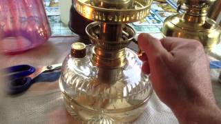 Finger lamp Queen anne Ehrich amp Graetz 20 oil lamp with Victorian shade [upl. by Desmond]