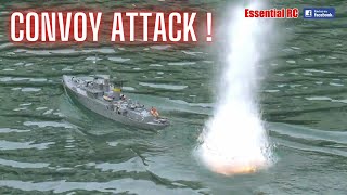 Spectacular RC UBoat Submarine Convoy Attack Warship Hunt with Depth Charge Explosions [upl. by Christianson792]