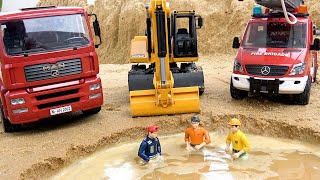 Rescue Police Car and Construction Vehicles Excavator Toy Play  BIBO TOYS [upl. by Oicinoid348]