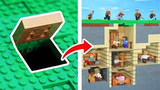 I built a SECRET LEGO survival BASE to Hide from Pillager Raids  LEGO Minecraft Animation [upl. by Onstad]