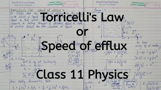 Speed of efflux  Torricellis Law  Chapter 9  Mechanical Properties of Fluids  Class 11 Physics [upl. by Ahsaekal]