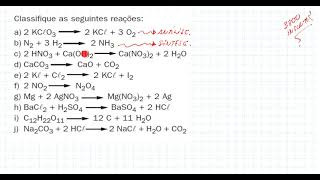 Classifique as seguintes reações [upl. by Morel269]