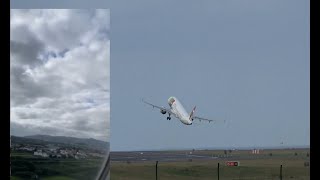 TURBULENT Takeoff Airbus A321 TAP Air Portugal  Lajes Terceira island Azores [upl. by Nye609]