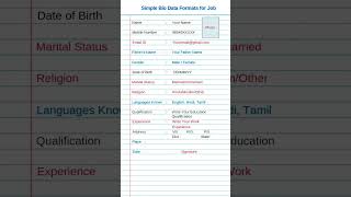 Simple biodata formats for job [upl. by Nej]