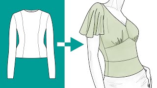 Cutting a Flutter Sleeve Top  Flat Pattern Design Tutorial [upl. by Hammerskjold]