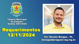 Requerimentos Vereador Renato Bnegas 12112024 [upl. by Leelaj]