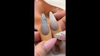 Beginner Acrylic Nail Art Tutorial  Winter Snowy Sparkle Acrylic Nail Ombré [upl. by Avra318]