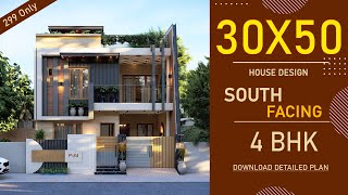 30x50 South Facing House Plan  1500 Square feet  4 BHK  3050 House Design 3D  30y50 House Plan [upl. by Aisela]