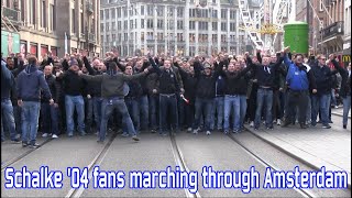 Schalke 04 fans marching through Amsterdam [upl. by Selrac]