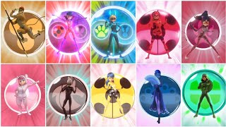 TODAS AS TRANSFORMAÇÕES DE MIRACULOUS  1° 5° TEMPORADA E ESPECIAIS [upl. by Iverson]