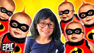 Incredibles 2 Toys Collection Jack Jack Elastigirl Dash Violet Fight Crime Video for Kids [upl. by Nehpets]