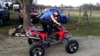 ADAMS FIRST TIME KICK START 04 HONDA TRX 450R [upl. by Yrokcaz]