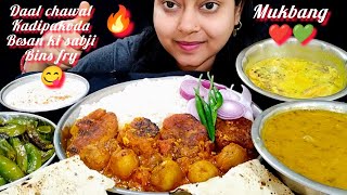 Daal chawal kadi PakodaBesan ki SabziBins FryDahiPapad Eating 😋🔥PrincessSaanvi [upl. by Holtorf332]