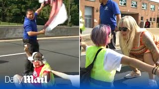 Ive got kids to feed Furious commuters confront climate activists in Washing DC [upl. by Kera]