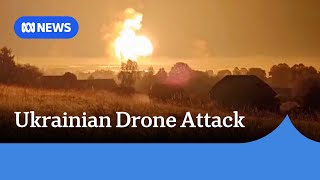 Ukrainian strike on arms depot triggers massive explosion deep inside Russia  ABC News [upl. by Nohsyar]