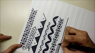 Warli Tutorial 1  Quick Warli Borders  Warli Painting with Little Learners Corner [upl. by Birgit]