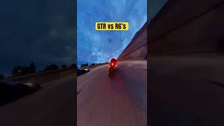 GTR vs 2 Yamaha R6’s yamahar6 racing nissangtr motorcycle bikelife speed [upl. by Akitahs]